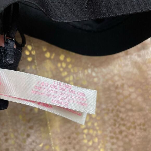 PINK Victorias Secret Black Silver Floral Lace Halter Bralette Strappy Back Larg - Picture 6 of 6